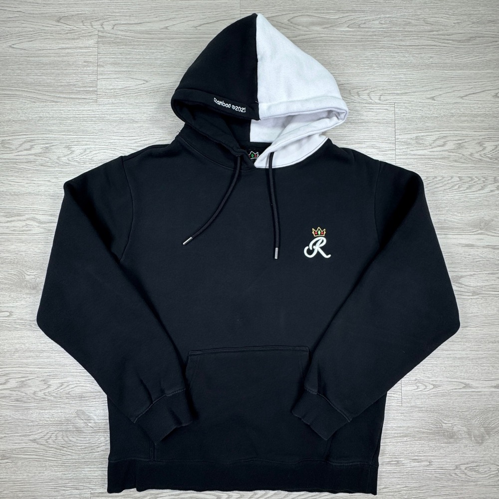 Ranboo Men's Hoodie Split Black White Large Embroidered Logo Crown YouTuber